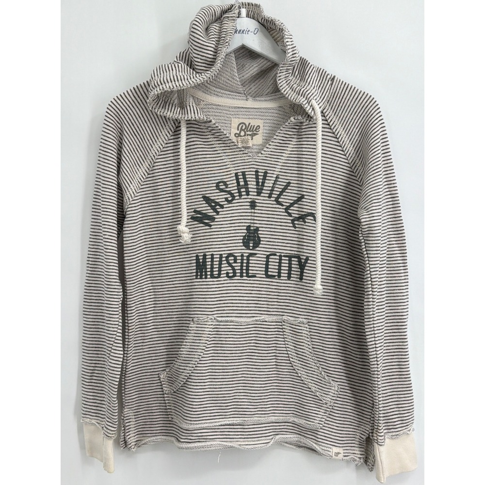 Blue‎ 84 Nashville Music City Striped Hoodie Grey Cream Small Raglan Pullover